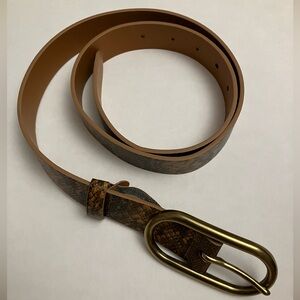 Treasure & Bond Tan Faux Leather Belt with Oval Brass Buckle